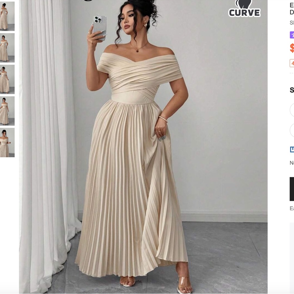 Elegant Off-Shoulder Pleated Dress
